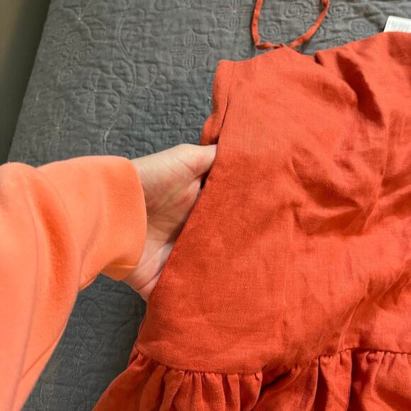 Knotium linen rust orange high neck tiered midi dress nwt xs/small - Picture 9 of 11